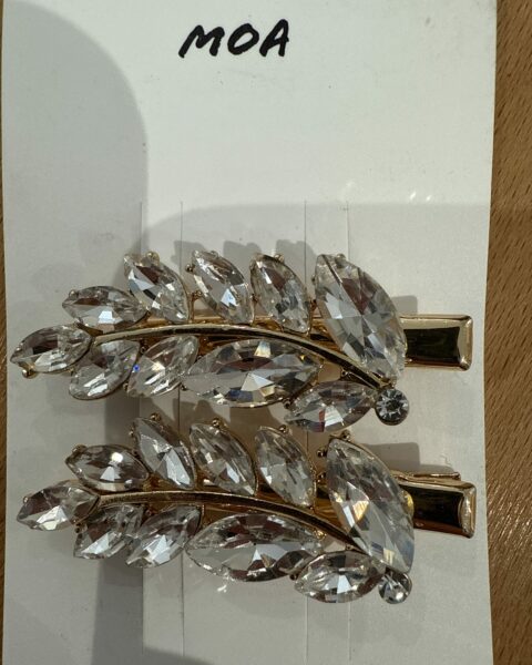 Barrettes dorées à strass – Motif feuillage – MOA