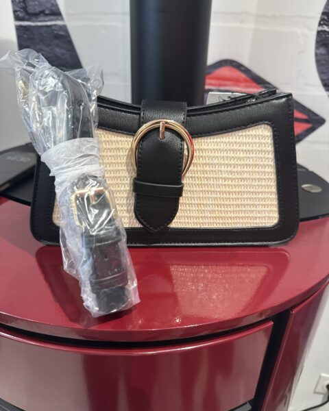 Sac baguette MOA paille et simili cuir noir